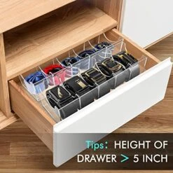 Acrylic Belt Organizer， Belt Container Storage Holder,5 Compartments Clear Belt Tie Display Case For Closet And Drawer -Songmics Furniture Shop 51zQgcyHyNL