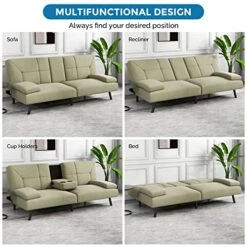 IULULU Futon Sofa Bed, Convertible Sleeper Couch Daybed With 2 Cup Holders And Removable Armrest For Apartment, Studio, Dorm, Office, Home, Khaki 9 IULULU Futon Sofa Bed, Convertible Sleeper Couch Daybed With 2 Cup Holders And Removable Armrest For Apartment, Studio, Dorm, Office, Home, Khaki -Songmics Furniture Shop 51zWRdZ7wpL
