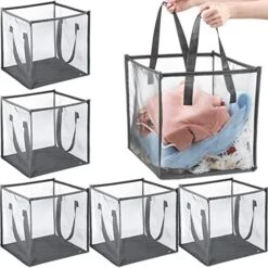 6 Pcs Popup Laundry Hamper 12.6 Inch Small Collapsible Laundry Baskets With Handles, Portable Mesh Laundry Hamper, Foldable Clothes Hamper For Washing Storage, Kids Toy College (Grey, Single Layer) -Songmics Furniture Shop 51zXSR O L. AC