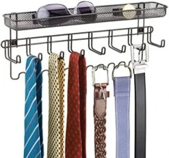 MDesign Steel Wall Mount Organizer Hanger Rack Holder With 8 Hooks And Storage Basket For Bedroom, Hall, Or Coat Closet - Holds Belts, Ties, Watches, Sunglasses, Wallets - Concerto Collection - Black -Songmics Furniture Shop 51zg1MfvH7L. AC