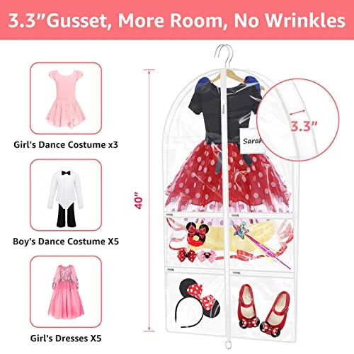 SDAWIN 40'' Clear Dance Costume Garment Bags For Dancers With 6 Zipper Pockets, PVC Waterproof 3.3" Gussetes For Competitions, Travel Clothes Organizer,1 Pack 4 SDAWIN 40'' Clear Dance Costume Garment Bags For Dancers With 6 Zipper Pockets, PVC Waterproof 3.3" Gussetes For Competitions, Travel Clothes Organizer,1 Pack - Image 4
