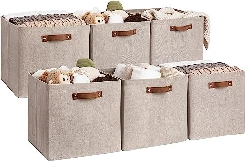 StorageWorks 13x13 Storage Cubes, Collapsible Storage Bins Organizer For Closet, Fabric Storage Box With PU Handles, Beige, 4-Pack 10 StorageWorks 13x13 Storage Cubes, Collapsible Storage Bins Organizer For Closet, Fabric Storage Box With PU Handles, Beige, 4-Pack - Image 10