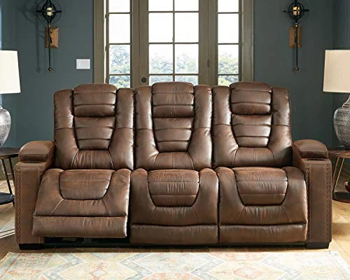Signature Design By Ashley Owner's Box Faux Leather Power Reclining Sofa With Adjustable Headrest, Brown 2 Signature Design By Ashley Owner's Box Faux Leather Power Reclining Sofa With Adjustable Headrest, Brown - Image 2
