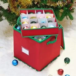 Wave Christmas Ornament Storage Box Holiday Decoration Organizer, Holds Up To 64 Ornaments Decoration Balls, Holiday Ornaments & Xmas Accessories With Adjustable Dividers, Zippered Closure, 4 Removable Trays, 600D Oxford, 13.38"L X 13.38"W X 15.2"H -Songmics Furniture Shop 51zkw1xSaZL