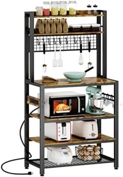 HHETOGOL Bakers Racks For Kitchens With Storage, Bakers Rack With Power Outlet, Coffee Bar, Kitchen Storage Rack With 10 S-Hooks, Kitchen Shelves For Spices, HPJ01B -Songmics Furniture Shop 51zlpLpTF5L. AC