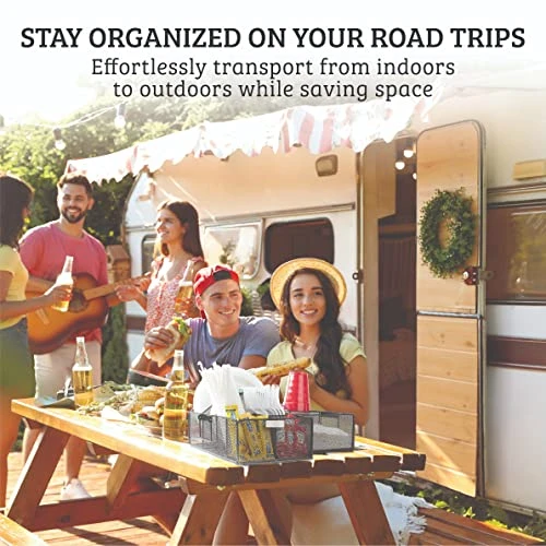 ELTOW Countertop Silverware Caddy W/Handle, 8 Compartment Paper Plate & Cutlery Caddy For Plates, Bowls, Forks, Spoons, Knives, Napkins, Flatware & Utensil Holder For Party, Picnic, Home, RV - Black 4 ELTOW Countertop Silverware Caddy W/Handle, 8 Compartment Paper Plate & Cutlery Caddy For Plates, Bowls, Forks, Spoons, Knives, Napkins, Flatware & Utensil Holder For Party, Picnic, Home, RV - Black - Image 4