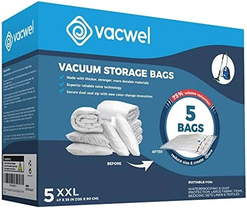 Vacwel 3-Pack XXL - Vacuum Storage Bags - Space Saver Bags For Clothes Storage – XL Comforters - Mattress Topper - Blanket Storage – Vacuum Sealer Bags – Ziplock Sealed - 3x XXL Bags (47x35in) - Bonus 1x Large Bag (32x21in) 12 Vacwel 3-Pack XXL - Vacuum Storage Bags - Space Saver Bags For Clothes Storage – XL Comforters - Mattress Topper - Blanket Storage – Vacuum Sealer Bags – Ziplock Sealed - 3x XXL Bags (47x35in) - Bonus 1x Large Bag (32x21in) - Image 12