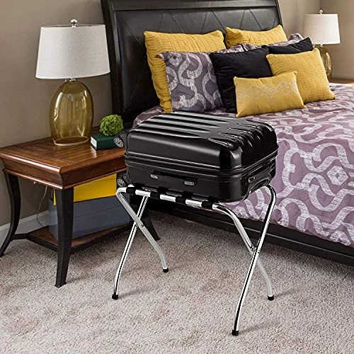 BETTARY Chrome Luggage Rack For Guest Room, Folding Metal Bag Suitcase Holder With Nylon Straps, Luggage Stand Ideal For Home Bedroom Guest Room Hotel, No Assembly Required (1) 4 BETTARY Chrome Luggage Rack For Guest Room, Folding Metal Bag Suitcase Holder With Nylon Straps, Luggage Stand Ideal For Home Bedroom Guest Room Hotel, No Assembly Required (1) - Image 4