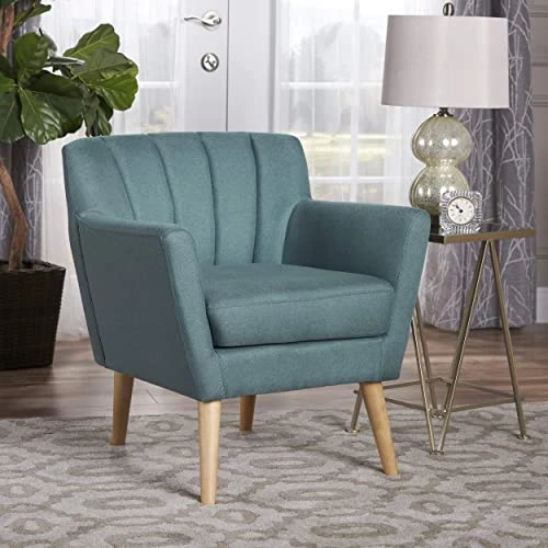 Christopher Knight Home Merel Mid Century Modern Fabric Club Chair, Dark Teal/Natural 3 Christopher Knight Home Merel Mid Century Modern Fabric Club Chair, Dark Teal/Natural - Image 3