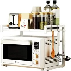 PUSDON Microwave Oven Rack, Adjustable Shelf With Hooks & 100lbs Capacity, 2-Tier Organizer For Kitchen Counter In Black-Microparticles 22 PUSDON Microwave Oven Rack, Adjustable Shelf With Hooks & 100lbs Capacity, 2-Tier Organizer For Kitchen Counter In Black-Microparticles -Songmics Furniture Shop 51zpfSFNzOL. AC