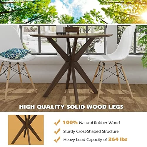 Giantex 36 Inch Round Wood Dining Table, Farmhouse Kitchen Table With Intersecting Pedestal Base & Adjustable Foot Pads, Vintage Coffee Table W/Tabletop & Solid Wood Legs, Modern Side Table, Walnut 4 Giantex 36 Inch Round Wood Dining Table, Farmhouse Kitchen Table With Intersecting Pedestal Base & Adjustable Foot Pads, Vintage Coffee Table W/Tabletop & Solid Wood Legs, Modern Side Table, Walnut - Image 4