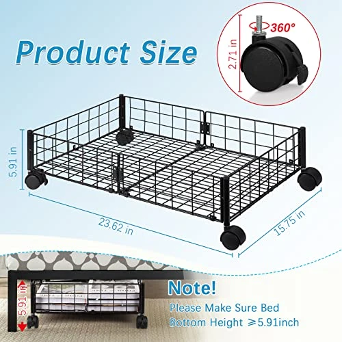 Ozzptuu Under Bed Storage Containers Under Bed Storage With Wheels Easy To Assembly Metal Under Bed Drawers For Bedroom Clothes Blankets Bedding Shoes Storage (New 2PC Black) 2 Ozzptuu Under Bed Storage Containers Under Bed Storage With Wheels Easy To Assembly Metal Under Bed Drawers For Bedroom Clothes Blankets Bedding Shoes Storage (New 2PC Black) - Image 2