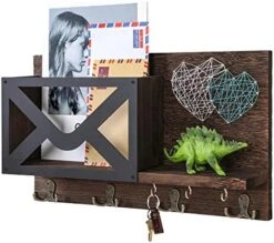 FREEDHIN Mail Organizer Wall Mount With 4 Key Hooks, Key Holder For Wall Wooden Mail Sorter Organizer And Floating Shelf Rustic Home Decor For Entryway Or Mudroom (Dark Brown) -Songmics Furniture Shop 51zt2AF6EoL. AC