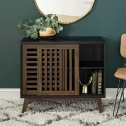 Walker Edison Mid Century Modern Buffet Entryway Cabinet Doors Kitchen-Dining Room Storage-Living Room, 36 Inch, Black And Dark Walnut -Songmics Furniture Shop 51zuJTQ48CL