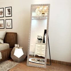 OGCAU Fashion Full Length Mirror, Floor Mirror With Stand, Full Body Mirror, Large Mirror, Mosaic Style Wall-Mounted Mirror For Bedroom, Living Room, Dressing Room - Silver 65" X22" -Songmics Furniture Shop 51zxUcQUNyL. AC