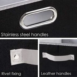 PRANDOM Larger Collapsible Storage Bins For Closet [3-Pack] Decorative Linen Fabric Storage Baskets Cubes With Leather/Metal Handles For Living Room Black (17.3x12.2x10.4 Inch) -Songmics Furniture Shop 51zyBtKHdhL