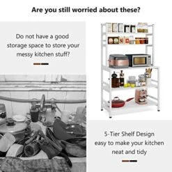 Tribesigns 5-Tier Kitchen Bakers Rack With Hutch, Industrial Microwave Oven Stand, Free Standing Kitchen Utility Cart Storage Shelf Organizer (White) -Songmics Furniture Shop 51zyutUfbUL