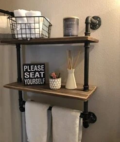 ANGIEHAIE Industrial Pipe Shelf,Rustic Wall Shelf With Towel Bar,20" Towel Racks For Bathroom,Pipe Shelves Wood Shelf Shelving (2-Tier) -Songmics Furniture Shop 51zzXHiMcFL