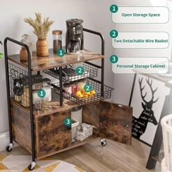 YITAHOME Kitchen Cart With Storage, Industrial Kitchen Carts For Home, Serving Cart With Cabinets And Movable Baskets, Rolling Bar Cart For Dining Room, Rustic Brown -Songmics Furniture Shop 51zzukzTDaL