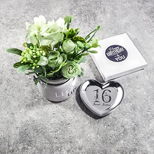 VWALK Sweet 16 Birthday Stainless Steel Jewelry Tray Gifts Laser Engraved Heart Shape Dish Personalized 16th Birthday Gifts For Daughter Sister Granddaughter Niece Friend 4 VWALK Sweet 16 Birthday Stainless Steel Jewelry Tray Gifts Laser Engraved Heart Shape Dish Personalized 16th Birthday Gifts For Daughter Sister Granddaughter Niece Friend - Image 4