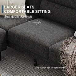 Belffin Fabric Sectional Couch With Reversible Ottoman L Shaped Sofa With Chaise 3 Seat Modern Sectional Sofa Charcoal Grey -Songmics Furniture Shop 611ezzEKyhL