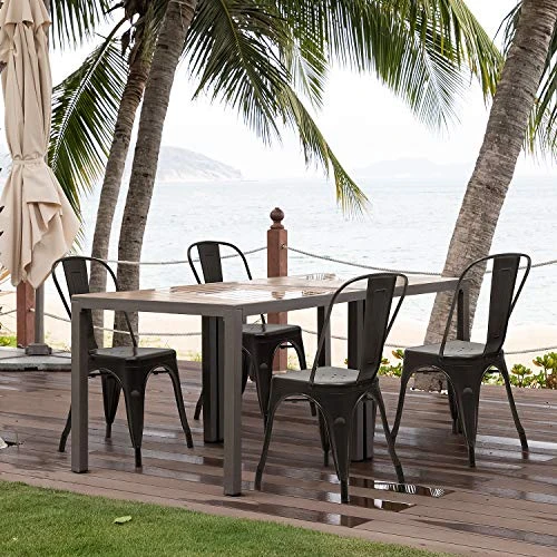 JUMMICO Metal Dining Chair Stackable Indoor-Outdoor Industrial Vintage Chairs Bistro Kitchen Cafe Side Chairs With Back Set Of 4 (Black) 3 JUMMICO Metal Dining Chair Stackable Indoor-Outdoor Industrial Vintage Chairs Bistro Kitchen Cafe Side Chairs With Back Set Of 4 (Black) - Image 3