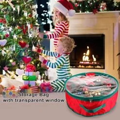 TITA-DONG 2Pcs 20 Inch Christmas Wreath Storage Bag,Portable Artificial Wreaths Organizer Container With Dual Zippered Transparent Window & Handles For Christmas Holiday Ornament Wreath Storage -Songmics Furniture Shop 613JjFyeuyL