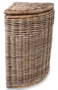 The Basket Lady Corner Wicker Laundry Hamper, 15 In L X 15 In W X 26 In H, Serene Grey…