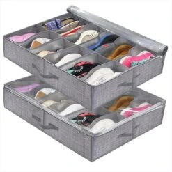 Under Bed Shoe Storage Organizer Fits Large Capacity Shoes Jumbo Slots Underbed Shoe Rack Bin Container Clear Window Lid,Men Sneakers,Women High Heels,Short Boots Set Of 2 Fits 20 Pairs (X Line) -Songmics Furniture Shop 614QdZsKW6L. AC