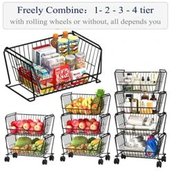 PUSDON 4-Tier Stackable Metal Storage Baskets, Anti-Rust Fruit Vegetable Rack, Dual Use Shelf For Kitchen, Home & Office, Black 11 PUSDON 4-Tier Stackable Metal Storage Baskets, Anti-Rust Fruit Vegetable Rack, Dual Use Shelf For Kitchen, Home & Office, Black -Songmics Furniture Shop 614QxuagCJL
