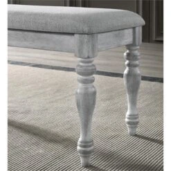 Roundhill Furniture Salines Upholstered Turned Leg Dining Bench, Rustic White