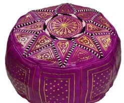 Moroccan Pouf Ottoman Footrest Hassock Handmade Leather Comfortable Unstuffed Magenta