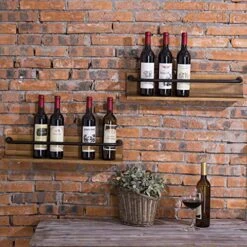 MyGift Rustic Wood & Pipe Wall-Mounted 6-Bottle Wine Rack, Set Of 2