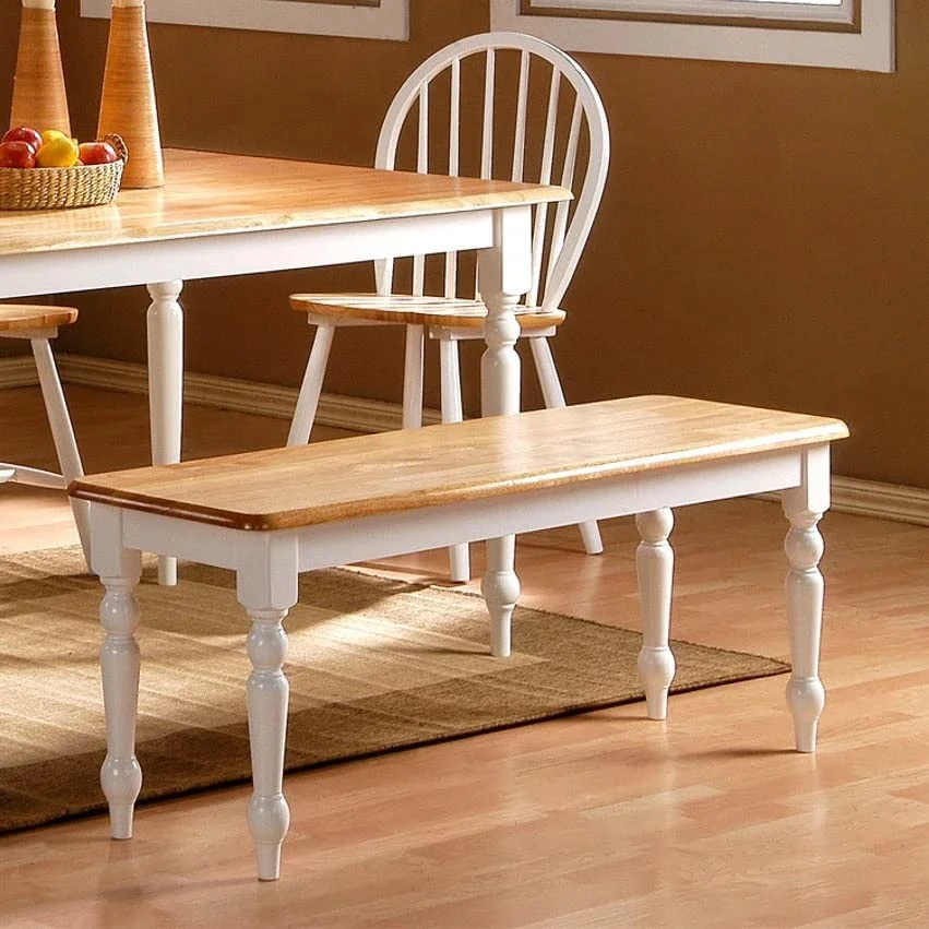 SINRAD Backless Wood Bench - White/Natural Two-Tone Finish 2 SINRAD Backless Wood Bench - White/Natural Two-Tone Finish - Image 2