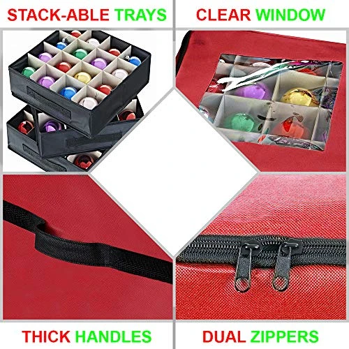 ProPik Christmas Ornament Storage Box, Organizer Holds Up To 48 Xmas Balls With 3 Separate Removable Trays, Container Has Dividers To Organize Holiday Tree Ornaments (Red) 3 ProPik Christmas Ornament Storage Box, Organizer Holds Up To 48 Xmas Balls With 3 Separate Removable Trays, Container Has Dividers To Organize Holiday Tree Ornaments (Red) - Image 3