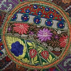 DK Homewares Indian Vintage Patchwork Pouffe Floor Cushion Dark Green Round Foot Rest Living Room Cotton Embroidered Hassock Pouf Ottoman Cover Floral Traditional 22x22x14 -Songmics Furniture Shop 61BXCi0c0ZL