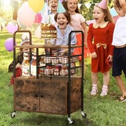 YITAHOME Kitchen Cart With Storage, Industrial Kitchen Carts For Home, Serving Cart With Cabinets And Movable Baskets, Rolling Bar Cart For Dining Room, Rustic Brown -Songmics Furniture Shop 61BkXEXcUGL