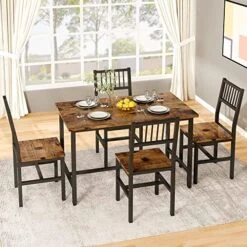 AWQM Dining Table Set For 4, Modern 47.2" Kitchen Table With Benches Set, Marble Tone Texture, Metal Frame, Height Adjustable Feet, Dining Room Table Set For Kitchen, Dining Room - Black -Songmics Furniture Shop 61BpoQs5dhL. AC