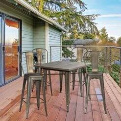 COSTWAY Metal Bar Stools Set Of 4, With Removable Back, 30'' Bar Height Stools With Rubber Feet, Stylish And Modern Chairs, For Kitchen, Dining Rooms, And Side Bar (Gun-Update, 30'') -Songmics Furniture Shop 61BtiJzcGLL