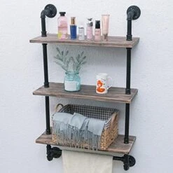 Womio Industrial Pipe Bathroom Shelves Wall Mounted With Towel Bar,24in Rustic Wall Decor Farmhouse,3 Tiered Towel Rack Metal Floating Shelves Towel Holder,Wall Shelf Over Toilet 17 Womio Industrial Pipe Bathroom Shelves Wall Mounted With Towel Bar,24in Rustic Wall Decor Farmhouse,3 Tiered Towel Rack Metal Floating Shelves Towel Holder,Wall Shelf Over Toilet -Songmics Furniture Shop 61CM39tuObL. AC 1