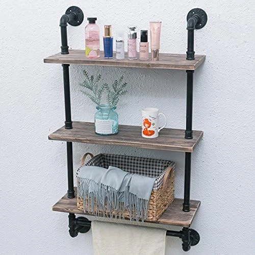 Womio Industrial Pipe Bathroom Shelves Wall Mounted With Towel Bar,24in Rustic Wall Decor Farmhouse,3 Tiered Towel Rack Metal Floating Shelves Towel Holder,Wall Shelf Over Toilet 7 Womio Industrial Pipe Bathroom Shelves Wall Mounted With Towel Bar,24in Rustic Wall Decor Farmhouse,3 Tiered Towel Rack Metal Floating Shelves Towel Holder,Wall Shelf Over Toilet - Image 7