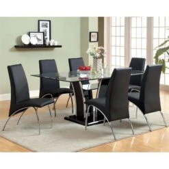 BOWERY HILL Contemporary Glass Top Rectangular Dining Table In Black -Songmics Furniture Shop 61DEK043scL