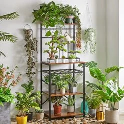 YMYNY Kitchen Baker's Rack, Microwave Oven Stand With Storage Shelves, Industrial Coffee Bar Station, With Adjustable Wine Holders And S-Hooks, Metal Frame, Rustic Brown, 56.3 * 15.7 * 23.2", UHBR001H 10 YMYNY Kitchen Baker's Rack, Microwave Oven Stand With Storage Shelves, Industrial Coffee Bar Station, With Adjustable Wine Holders And S-Hooks, Metal Frame, Rustic Brown, 56.3 * 15.7 * 23.2", UHBR001H -Songmics Furniture Shop 61DixNW0CdL