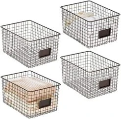 MDesign Large Metal Farmhouse Storage Organizer Bin Baskets With Label Slot For Closet, Cabinet, Cupboard - Wire Organizing Basket Holds Clothing, Linens, Shoes, Omaha Collection, 4 Pack, Matte Black -Songmics Furniture Shop 61Dnz0 sLTL. AC