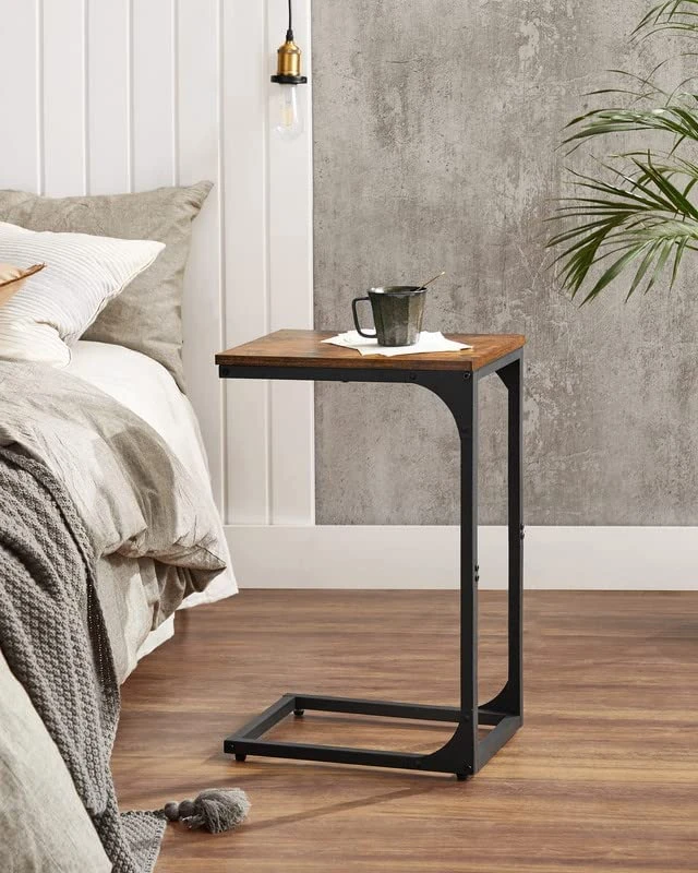 VASAGLE C-Shaped End Table, Small Side Table For Couch, Sofa Table With Metal Frame For Living Room, Bedroom, Bedside, Rustic Brown And Black 2 VASAGLE C-Shaped End Table, Small Side Table For Couch, Sofa Table With Metal Frame For Living Room, Bedroom, Bedside, Rustic Brown And Black - Image 2
