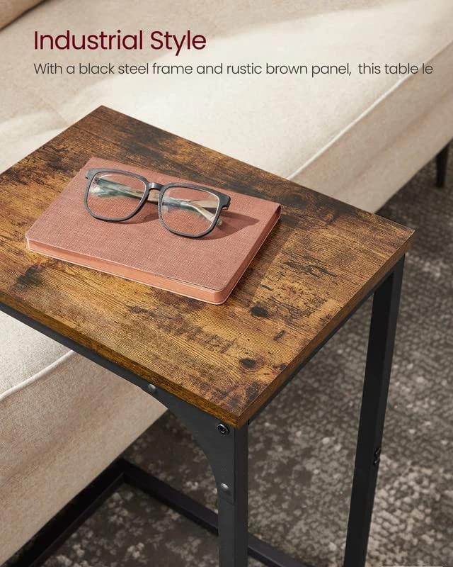 VASAGLE C-Shaped End Table, Small Side Table For Couch, Sofa Table With Metal Frame For Living Room, Bedroom, Bedside, Rustic Brown And Black 4 VASAGLE C-Shaped End Table, Small Side Table For Couch, Sofa Table With Metal Frame For Living Room, Bedroom, Bedside, Rustic Brown And Black - Image 4