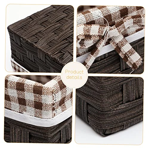 Pantry Baskets 3pcs 3 Piece Set Storage Basket Lining Magazine Linen Woven Basket Makeup Organizer 2 Pantry Baskets 3pcs 3 Piece Set Storage Basket Lining Magazine Linen Woven Basket Makeup Organizer - Image 2