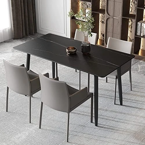 Modern Dining Table Black Sintered Stone Table,Multifuntional Desk With Metal Legs Suitable Living Room, Dining Room,Home & Office (Black) 6 Modern Dining Table Black Sintered Stone Table,Multifuntional Desk With Metal Legs Suitable Living Room, Dining Room,Home & Office (Black) - Image 6