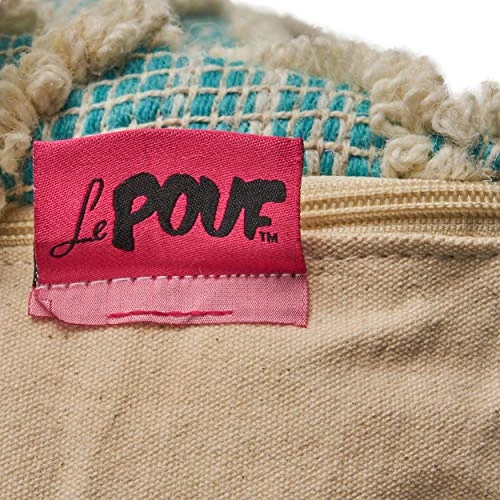 Great Deal Furniture Poppy Boho Wool And Cotton Ottoman Pouf, Aqua And White 6 Great Deal Furniture Poppy Boho Wool And Cotton Ottoman Pouf, Aqua And White - Image 6