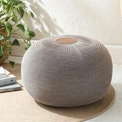 English Home Round Knitted Pouf Ottoman Foot Rest For Couch, Foot Stool For Living Room, Boho Ottoman Pouf, Floor Pouf, Knitted Bean Bag, Bedroom Poof, Indoor, Outdoor 37 X 50 Cm Grey -Songmics Furniture Shop 61LNUybBp9L. AC